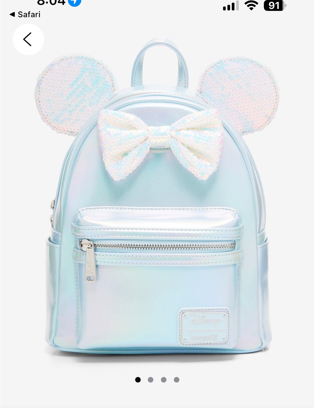 Loungefly Iridescent Light Blue Minnie Sequin Ears Mini Backpack